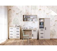 Ensemble pour chambre d'enfant Étagère murale Commode Bureau Sonoma/blanc avec poignées grises Jonas I 05