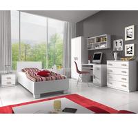 Ensemble pour chambre d'enfant Lit Armoire Étagère murale Commode Bureau Table de nuit Blanc/Blanc avec poignées sonoma sans matelas Jonas I 01