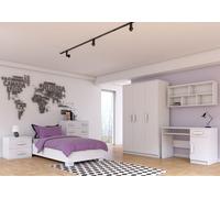 Ensemble pour chambre d'enfant Lit Armoire Étagère murale Commode Bureau Table de nuit Blanc/Blanc avec poignées blanches sans matelas Jonas IV 01