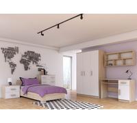 Ensemble pour chambre d'enfant Lit Armoire Étagère murale Commode Bureau Table de nuit Sonoma/Blanc avec poignées blanches sans matelas Jonas IV 03