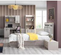 Ensemble pour chambre d'enfant Lit d'enfant de luxe Table de chevet Bibliothèque Bureau Beige