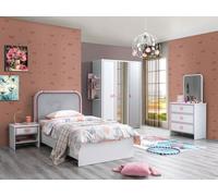 Ensemble pour chambre d'enfant Lit d'enfant Table de chevet Commode Armoire Moderne Blanc