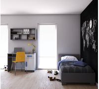 Ensemble pour chambre d'enfant Lit, étagère murale, bureau gris/blanc avec poignées roses sans matelas JONAS V3