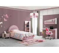 Ensemble pour chambre d'enfant Lit moderne Table de chevet Bibliothèque Bureau rose