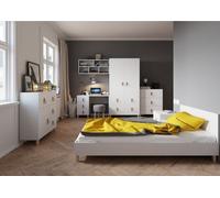 Ensemble pour chambre d'enfant Lit Table de nuit Étagère murale Bureau Armoire Commode Figo II (blanc/blanc)
