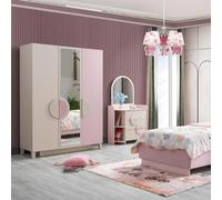 Ensemble pour chambre d'enfant multicolore de qualité supérieure, complet avec armoire et commode, rose