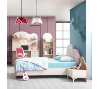 Ensemble pour chambre d'enfant rose en bois avec lit, table de chevet, bibliothèque