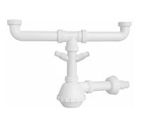 Ensemble pour double vasque,Siphon universel 1 1/2 deux vasques - Sortie diam. 40 mm avec prise machine à laver,gain de place,blanc