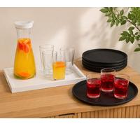 Ensemble pour réceptions (2 pièces) – Lot de 5 plateaux de service antidérapants et carafe en verre avec verres