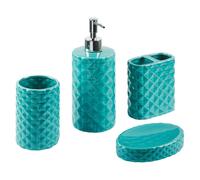 BELIANI Ensemble d'accessoires de salle de bain turquoise distributeur de savon moderne porte-savon porte-brosse à dents