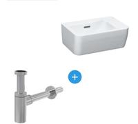 Ensemble Pro Lave-mains 36x25 cm, Blanc + Siphon Alca en métal Chromé (H8169550001061-SET)