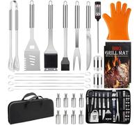 Ensemble professionnel de 28 pièces d'ustensiles pour barbecue, avec mallette de transport