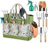 Ensemble professionnel de 9 outils de jardinage et d'outils manuels – Outils manuels en acier inoxydable avec sac de transport – Ensemble complet d'outils de jardinage