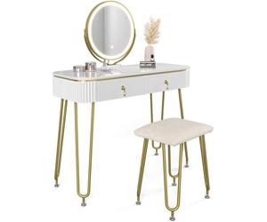 Ensemble professionnel de coiffeuse LED avec miroir et roulettes - Blanc brillant, 100 x 126 cm