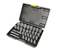 Ensemble professionnel de retrait de vis rouillées avec conception à paroi fine, taille métrique de 6 à 19 mm, boîtier moulé par soufflage robuste, 32 outils inclus, outil de retrait de vis
