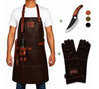Ensemble professionnel pour barbecue comprenant une tablier en cuir, une spatule et des gants