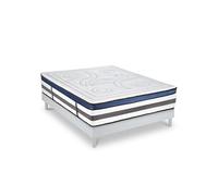 Ensemble Quintessence 140x190 cm + sommier bois blanc - Mousse HD mémoire - Ep. 30 cm