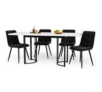 Ensemble repas 5 pièces avec table extensible 140-179,5 cm, 4 chaises, MDF, métal et velours, noir et blanc