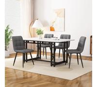 Ensemble repas 5 pièces, table 120×70×74 cm MDF noir, chaises tissu lin gris foncé