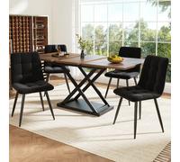 Ensemble repas 5 pièces, table extens. 120-160×80×75 cm MDF noyer, chaises velours noir