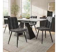 Ensemble repas 5 pièces, table extens. 99-159×74×77 cm MDF marbre blanc, blanc+noir