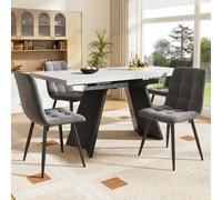 Ensemble repas 5 pièces, table extens. 99-159×74×77 cm MDF marbre blanc, blanc+noir