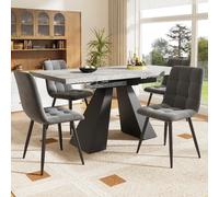 Ensemble repas 5 pièces, table extens. 99-159×74×77 cm MDF marbre gris, gris+noir