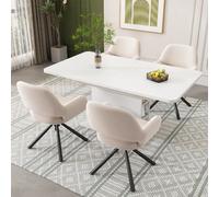 Ensemble repas 5 pièces, table extensible avec rangement, chaises velours beige