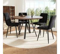Ensemble repas 5 pièces, table ronde 80×80×75 cm MDF noyer, chaises velours noir