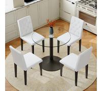 Ensemble repas 5 pièces, table ronde Ø85 cm, chaises PU blanc, blanc/noir/transparent