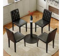 Ensemble repas 5 pièces, table ronde Ø85 cm, chaises PU noir, noir+transparent