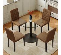 Ensemble repas 5 pièces, table ronde Ø85 cm, marron rétro/noir/transparent