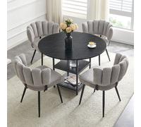 Ensemble repas 5 pièces, table ronde rang. Ø107 cm MDF bois noir, noir/gris