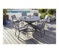 DCB Garden – Ensemble repas 6 places en aluminium avec rallonge papillon – gris anthracite