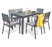 Ensemble repas 6 places en aluminium et plateau verre