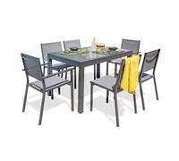 Paris Prix – Ensemble repas 6 places en aluminium et plateau verre – Gris anthracite