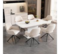 Ensemble repas 7 pièces, table extensible avec rangement, chaises velours beige