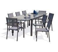 Ensemble repas 8 à 12 places en aluminium et plateau verre