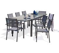 Ensemble repas 8 à 12 places en aluminium et plateau verre