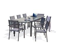 Ensemble repas 8 à 12 places en aluminium et plateau verre