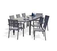 Ensemble repas 8 à 12 places en aluminium et plateau verre