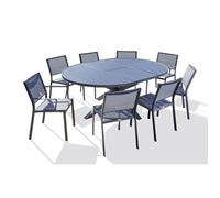 Ensemble repas 8 places en aluminium avec rallonge papillon (chaises/fauteuils STOCKHOLM) - Gris anthracite - PELOSA