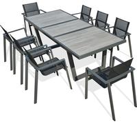 Ensemble repas 8 places en aluminium et plateau céramique