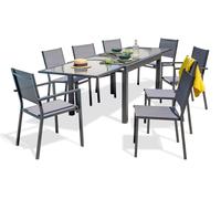 Ensemble repas 8 places en aluminium et plateau verre