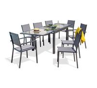 DCB Garden Ensemble repas Tolede 8 places aluminium plateau verre Gris anthracite
