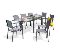DCB Garden Ensemble repas Tolede 8 places aluminium plateau verre Gris anthracite
