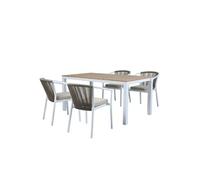 AXI Salon de jardin Suvi – Table et 4 chaises en Polywood aspect teck, blanches – Marron/Blanc
