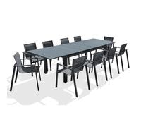Ensemble repas de jardin 10 places en aluminium - Gris anthracite - MIAMI
