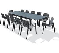 Ensemble repas de jardin 12 places en aluminium - Gris anthracite - MIAMI