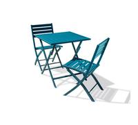 Ensemble repas de jardin 2 carré places en aluminium - Bleu canard - MARIUS